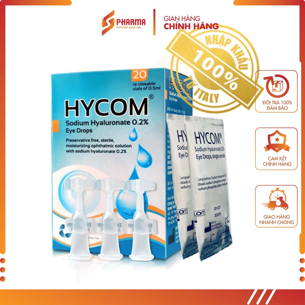 Dung dịch nước mắt nhân tạo đơn liều nhỏ mắt HYCOM 0,2 % - ITALY
