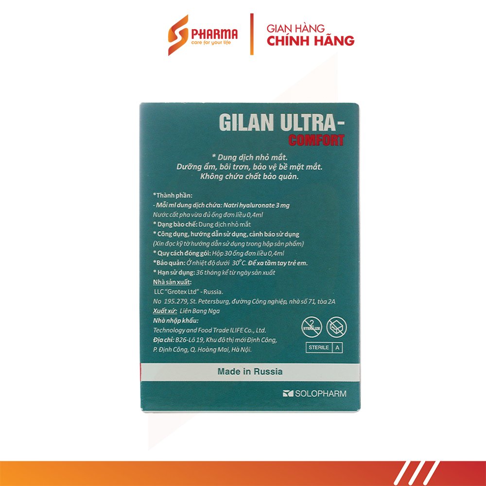 Dung dịch nhỏ mắt Gilan Ultra - Comfort trị khô mắt (30 ống x 0.4ml)